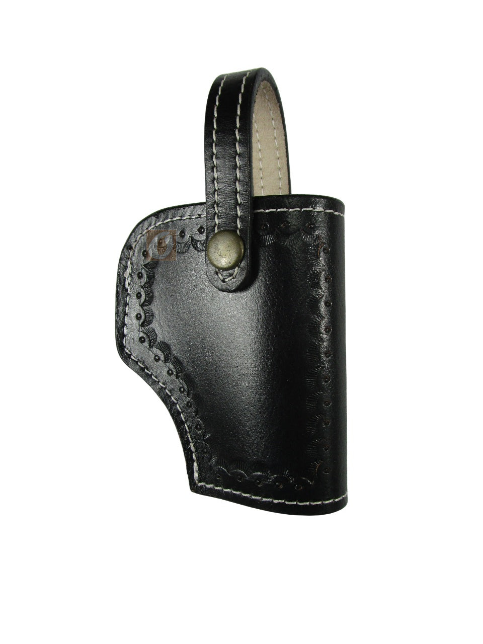 leather holster black color front view shell tooled