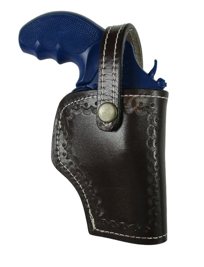 leather holster for S&W Model 60 brown color right hand shell tooled front view