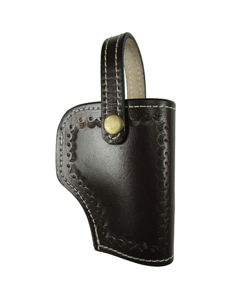 leather holster brown color front view shell weave tooled