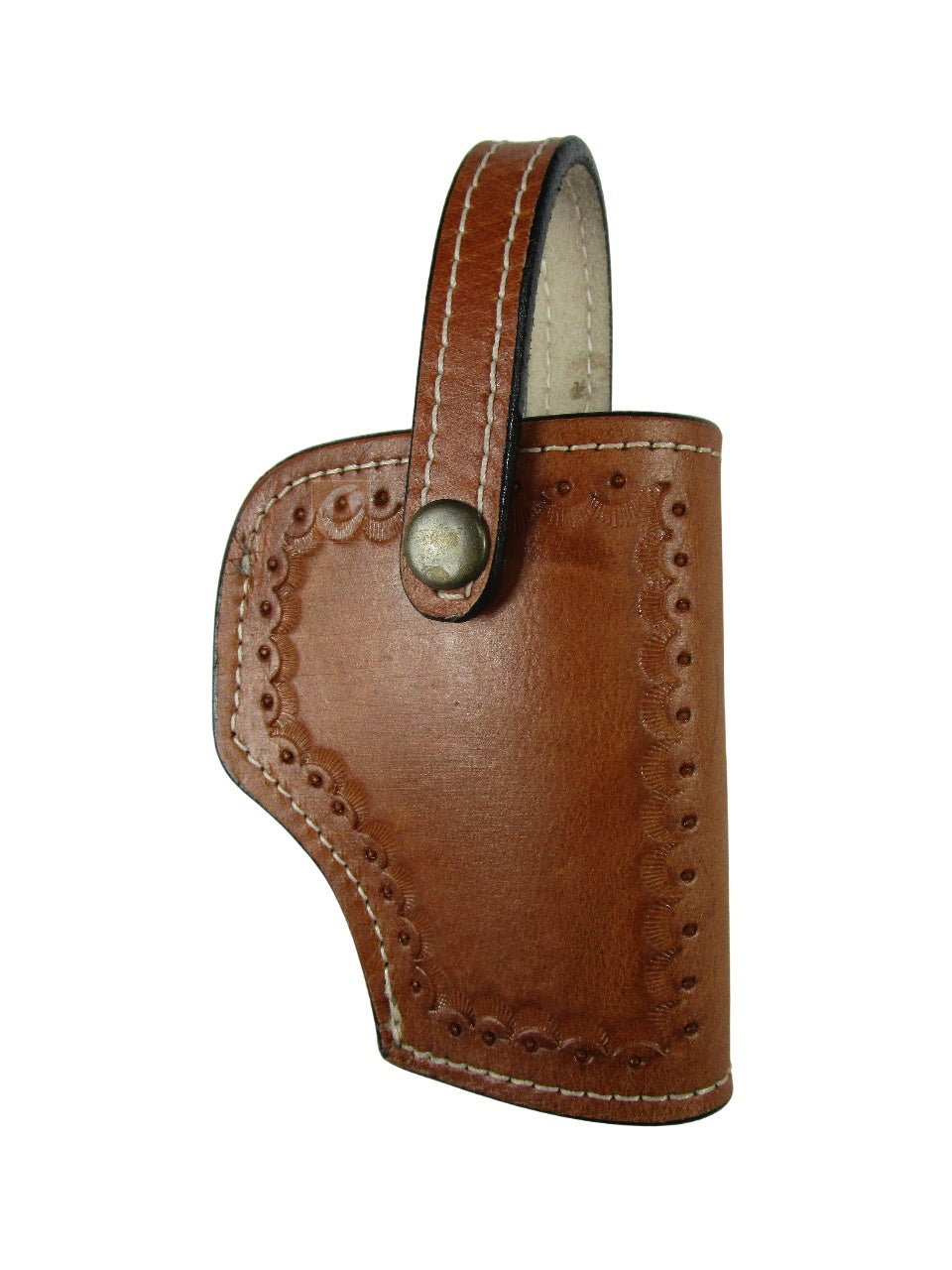 leather holster tan color front view shell tooled 01