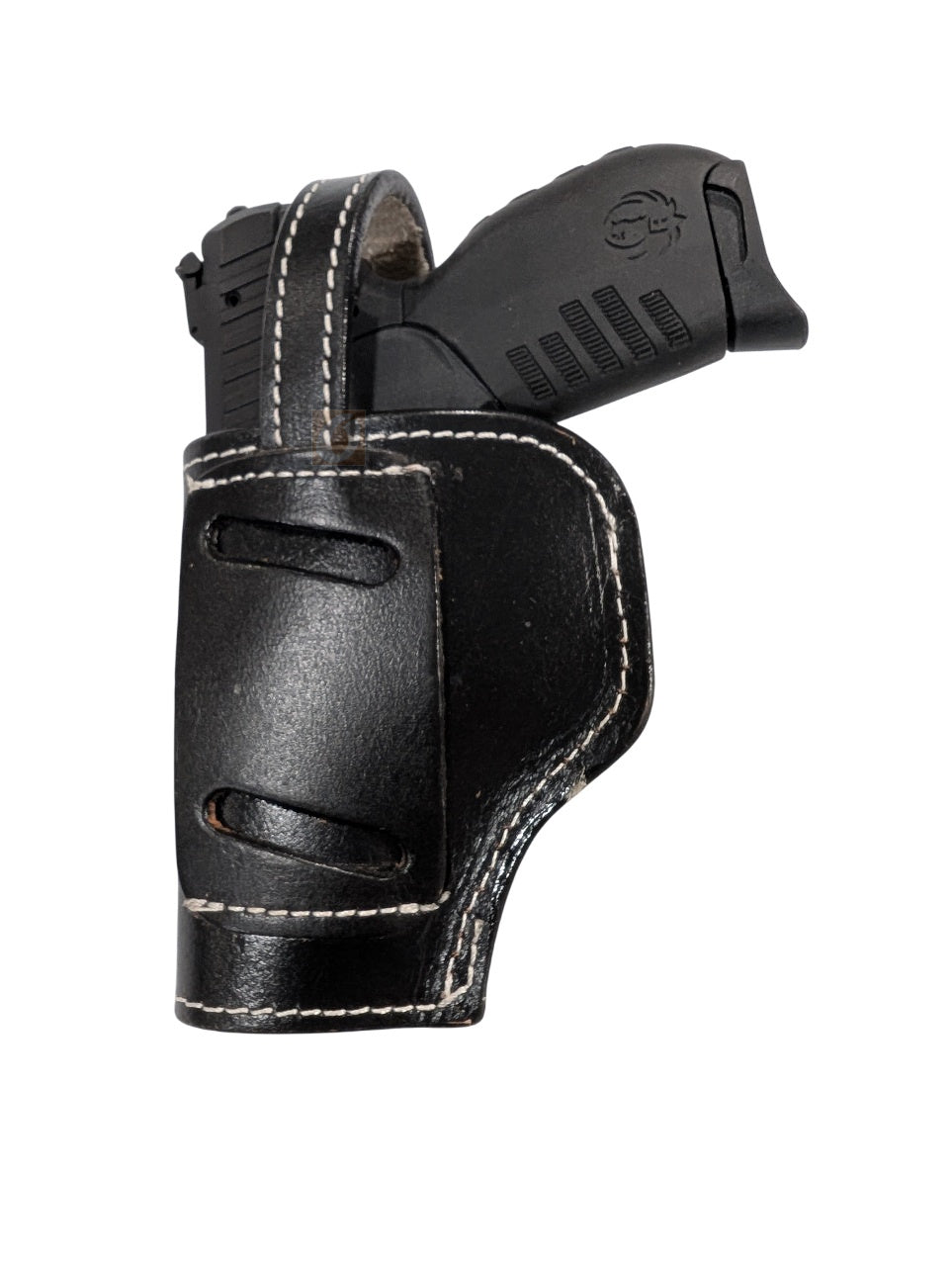 SR 22LR leather holster black color back view basket weave tooled
