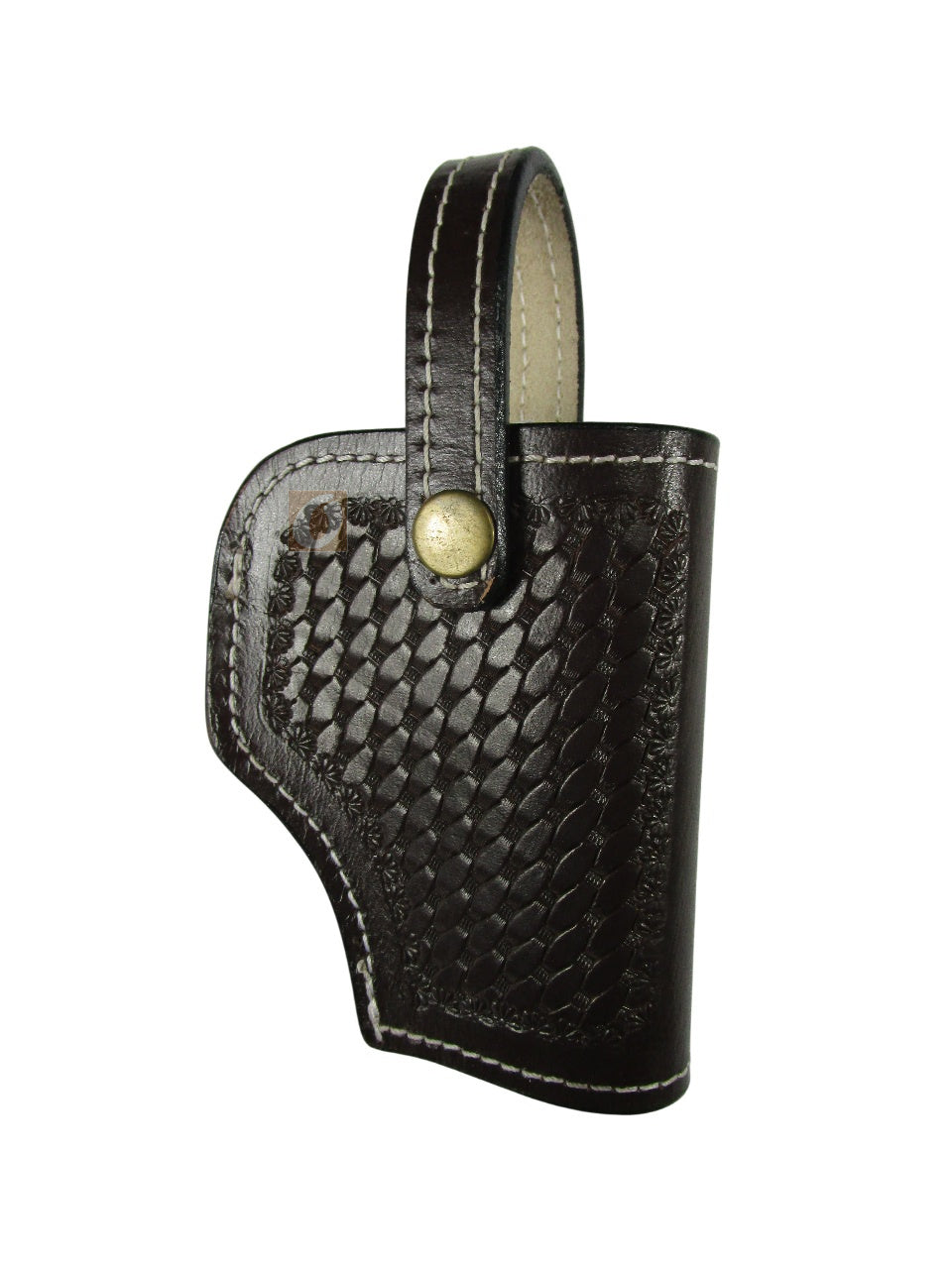 leather holster brown color front view basket weave tooled