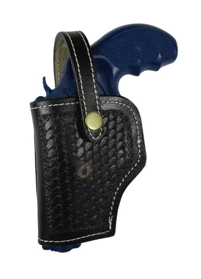 leather holster for S&W Model 60 black color left hand basket tooled front view