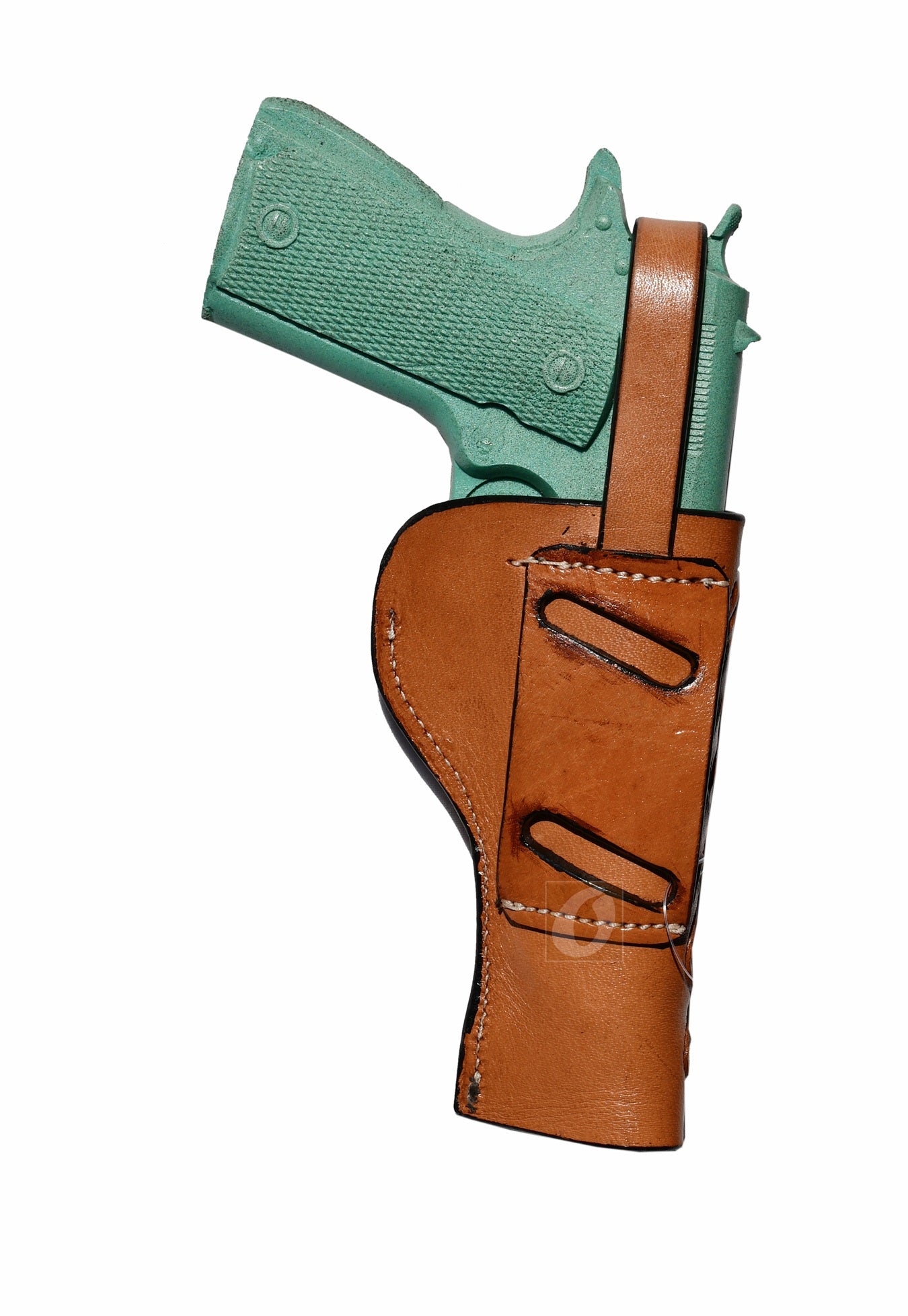 Back view of a left-hand concealed carry 1911 holster, made from high-quality leather with a rugged design.