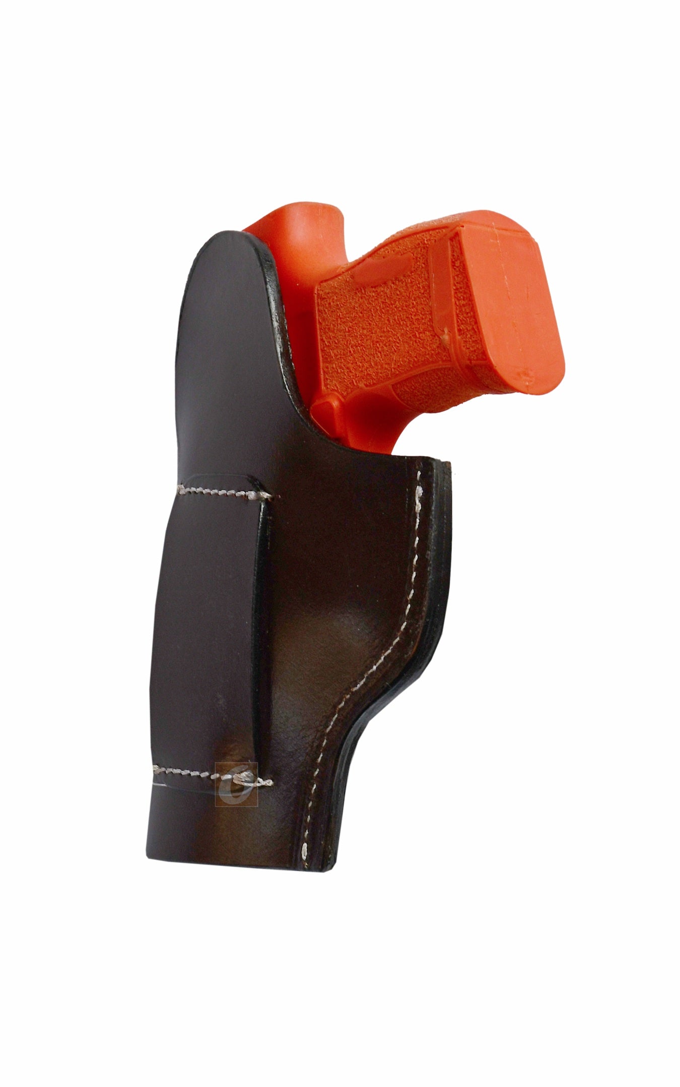 Side view of brown floral right handed leather holster for Sig P365, showing the floral tooled design and sleek fit