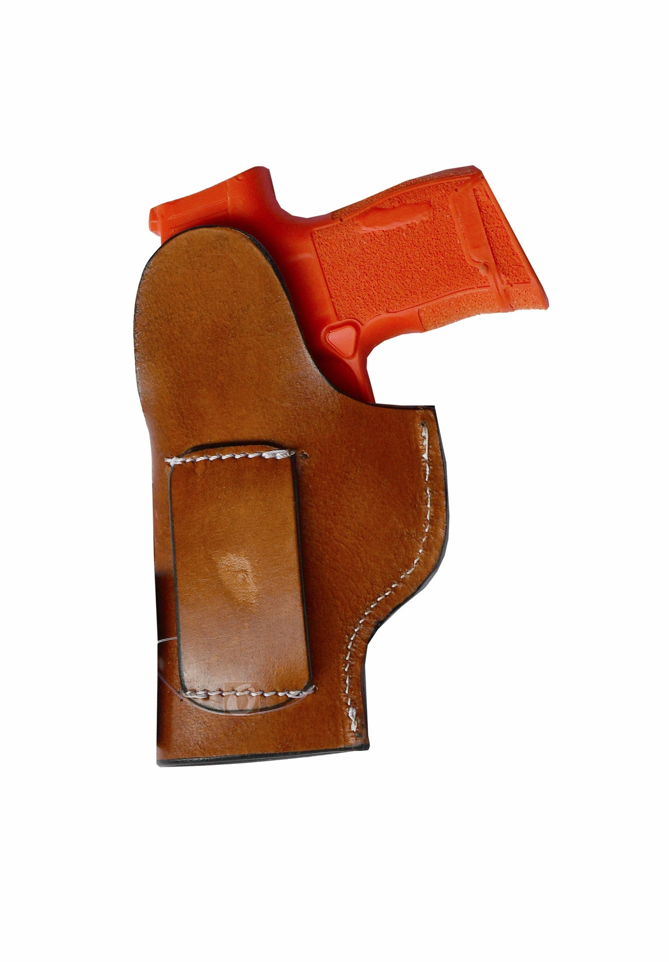 Handcrafted right-handed tan leather holster with floral tooling, designed for Sig P365. This durable, Western-style gun holster provides both comfort and style for secure firearm carry.