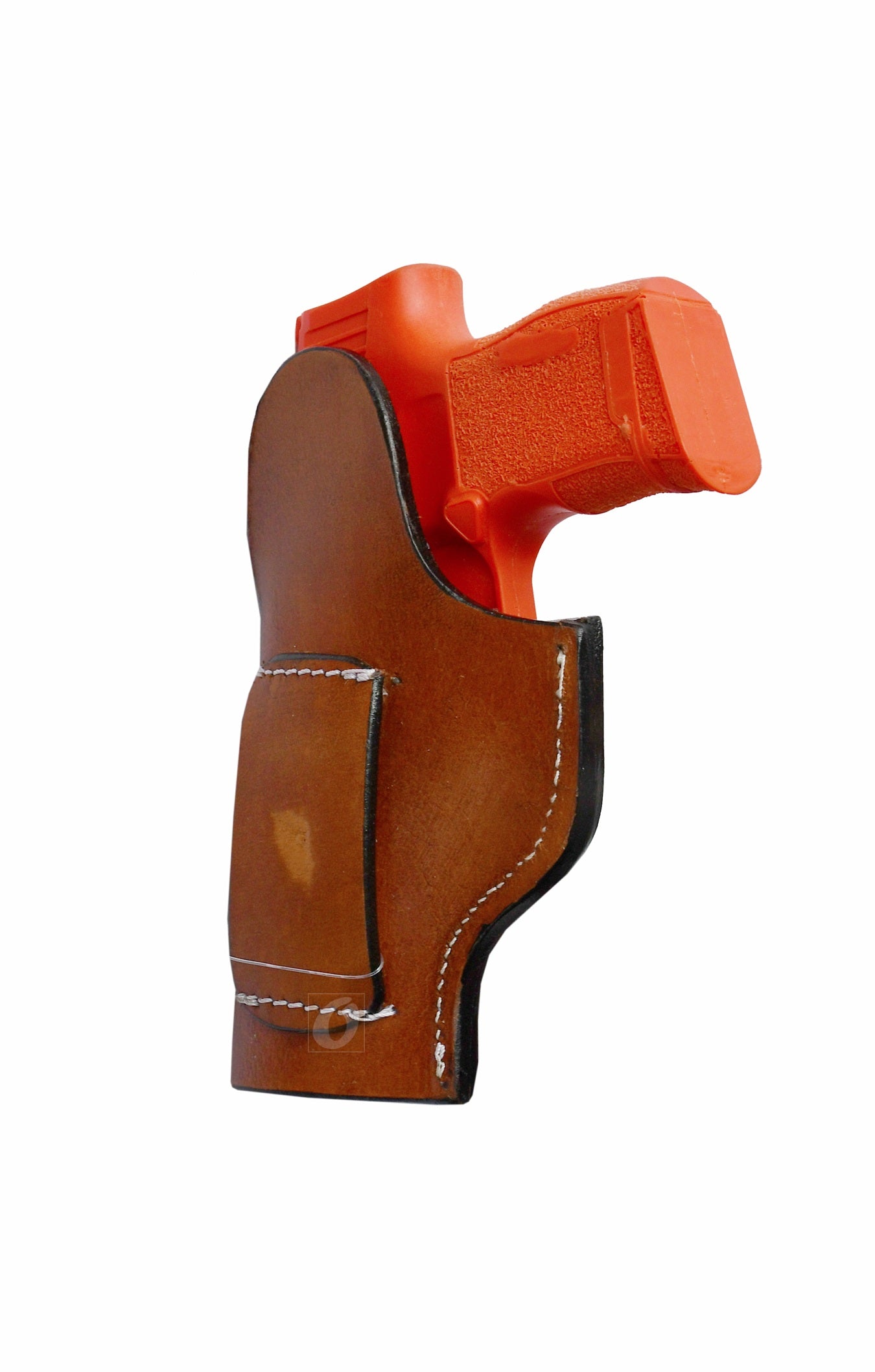 Right-handed floral tooled tan leather holster for Sig P365. A top-tier leather gun holster that blends intricate detailing with durability and functionality, perfect for Western holster enthusiasts.