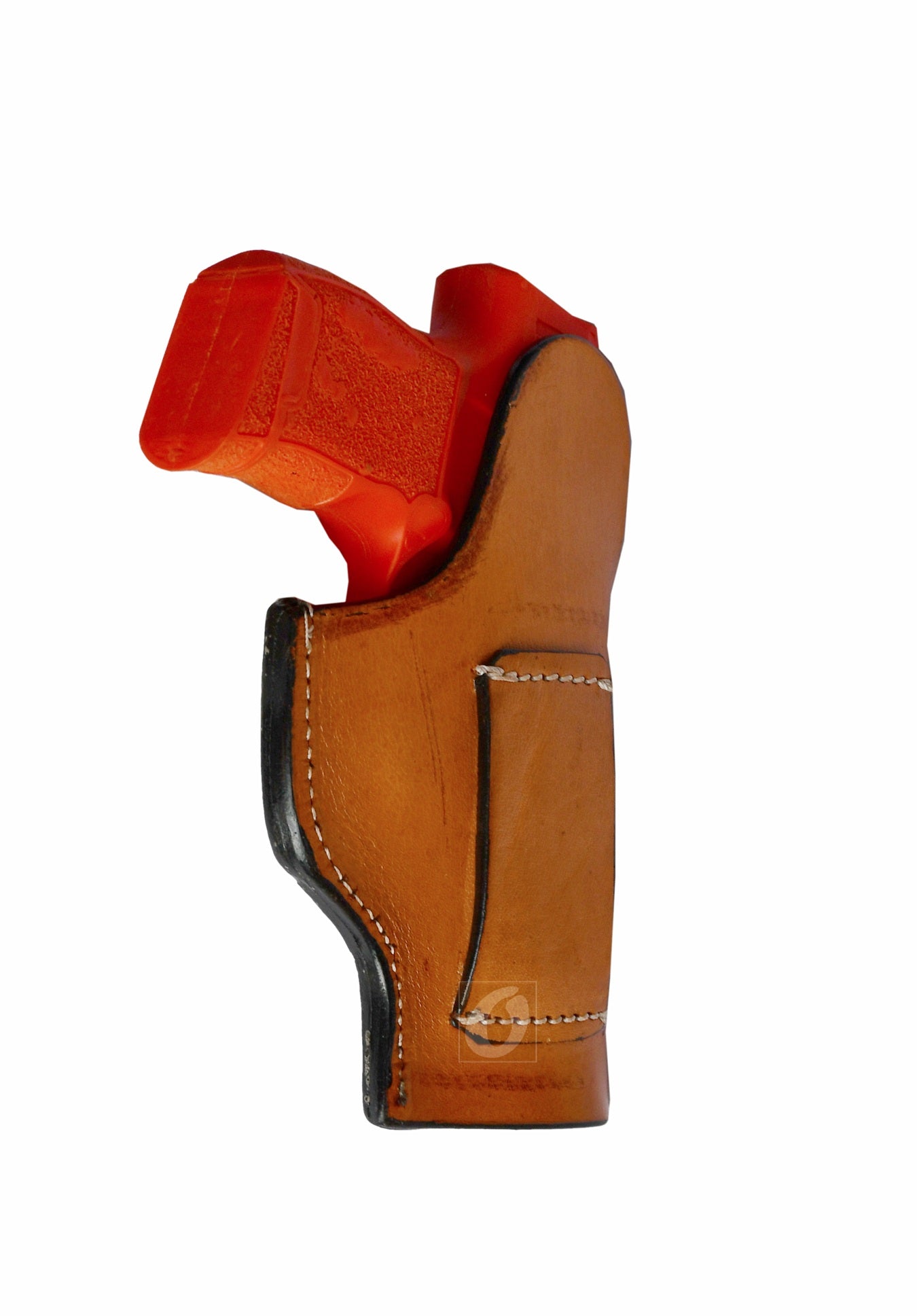 Left-handed floral tooled tan leather gun holster for Sig P365. A top-tier holster that combines reliable functionality with a touch of Western charm and premium leather quality.