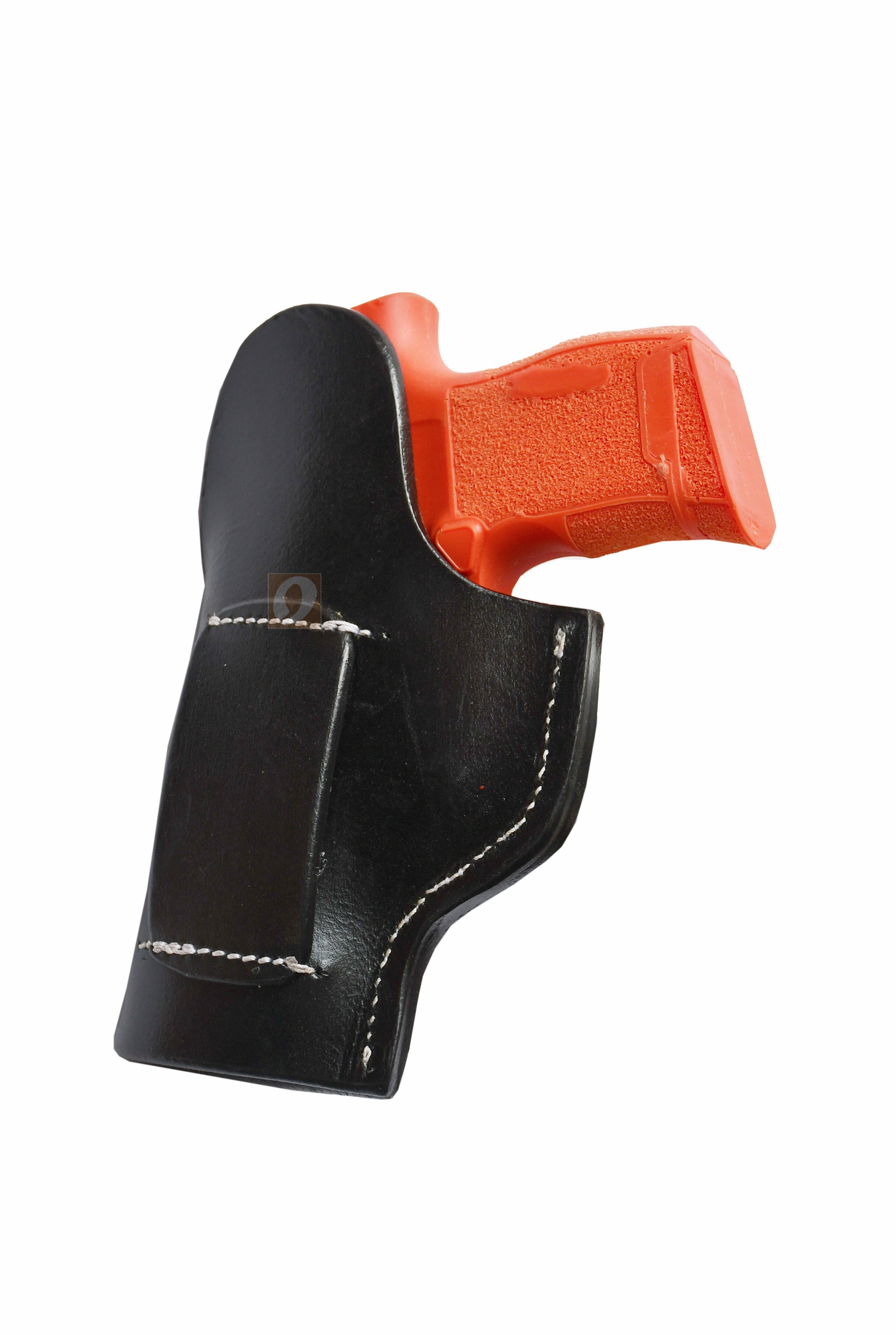 Right-handed seashell tooled black leather holster for Sig P365. This top-tier gun holster blends reliable performance with elegant design, offering a perfect fit for your firearm.