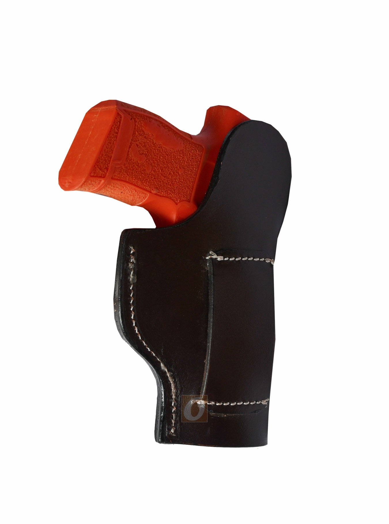 Left-handed seashell tooled brown leather holster for Sig P365. A top-tier leather holster offering both style and reliability, perfect for everyday carry and Western holster enthusiasts.