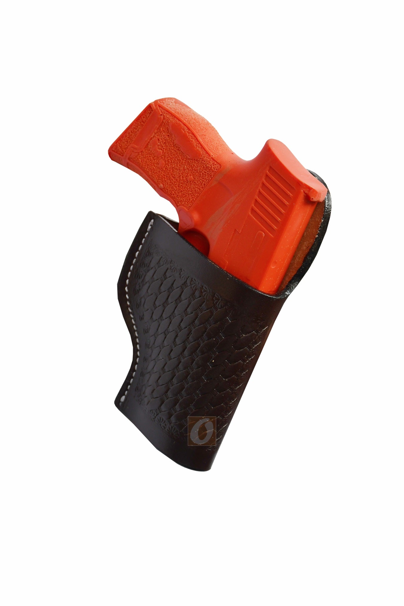 Right-handed basket tooled brown leather holster for Sig P365. A top-tier leather holster that combines rugged durability with sophisticated Western detailing, ideal for everyday carry.