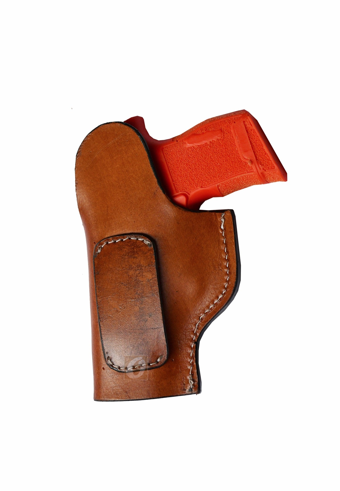 Western-style right-handed tan leather holster with basket tooling, designed for Sig P365. A premium leather holster that provides a secure fit with timeless Western aesthetics and reliable functionality.