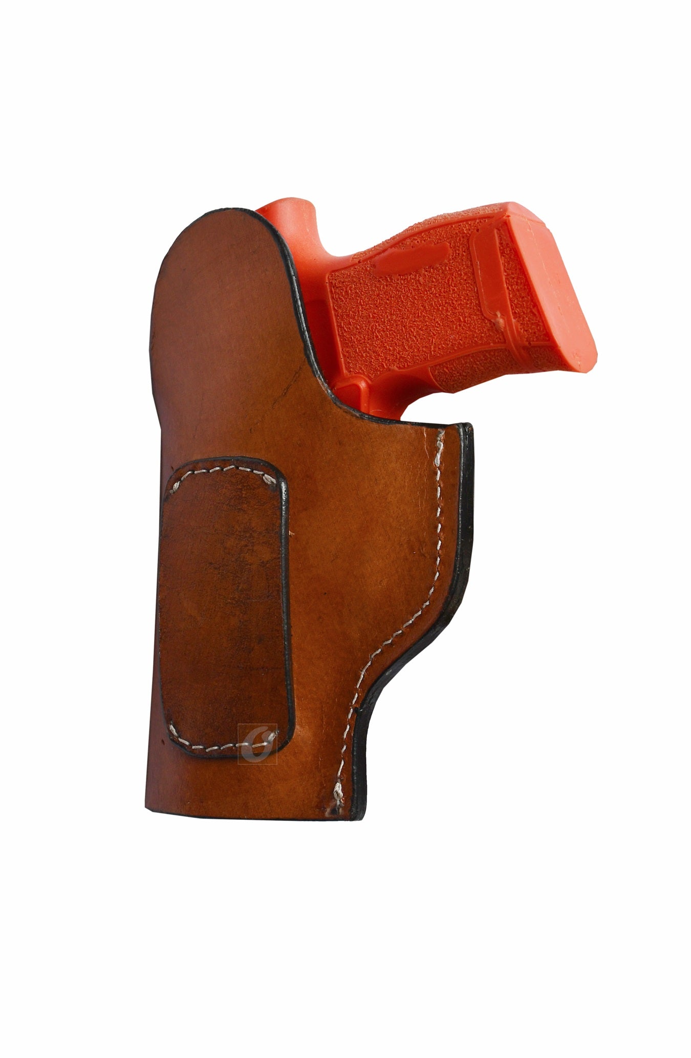 Right-handed basket tooled tan leather holster for Sig P365. A top-quality leather gun holster combining rugged durability with unique Western charm, ideal for secure and comfortable firearm carry.