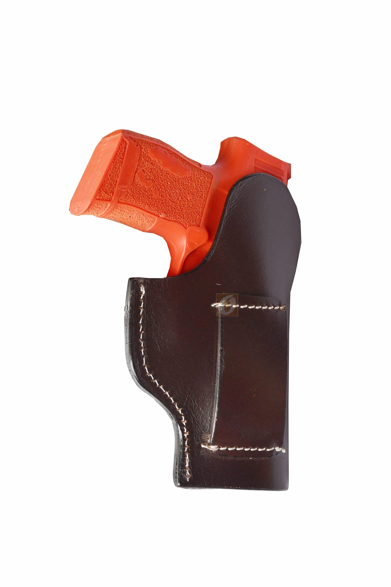 Left-handed basket tooled brown leather holster for Sig P365. A premium leather holster that offers a perfect balance of rugged durability, secure carry, and elegant Western charm.