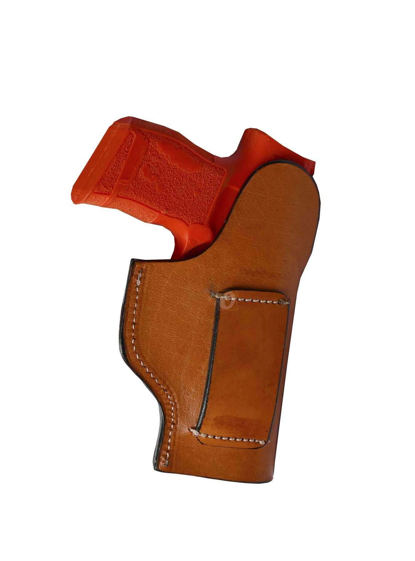 Left-handed basket tooled tan leather holster for Sig P365. A top-tier leather holster that combines rugged durability, secure firearm carry, and beautiful Western-inspired detailing.
