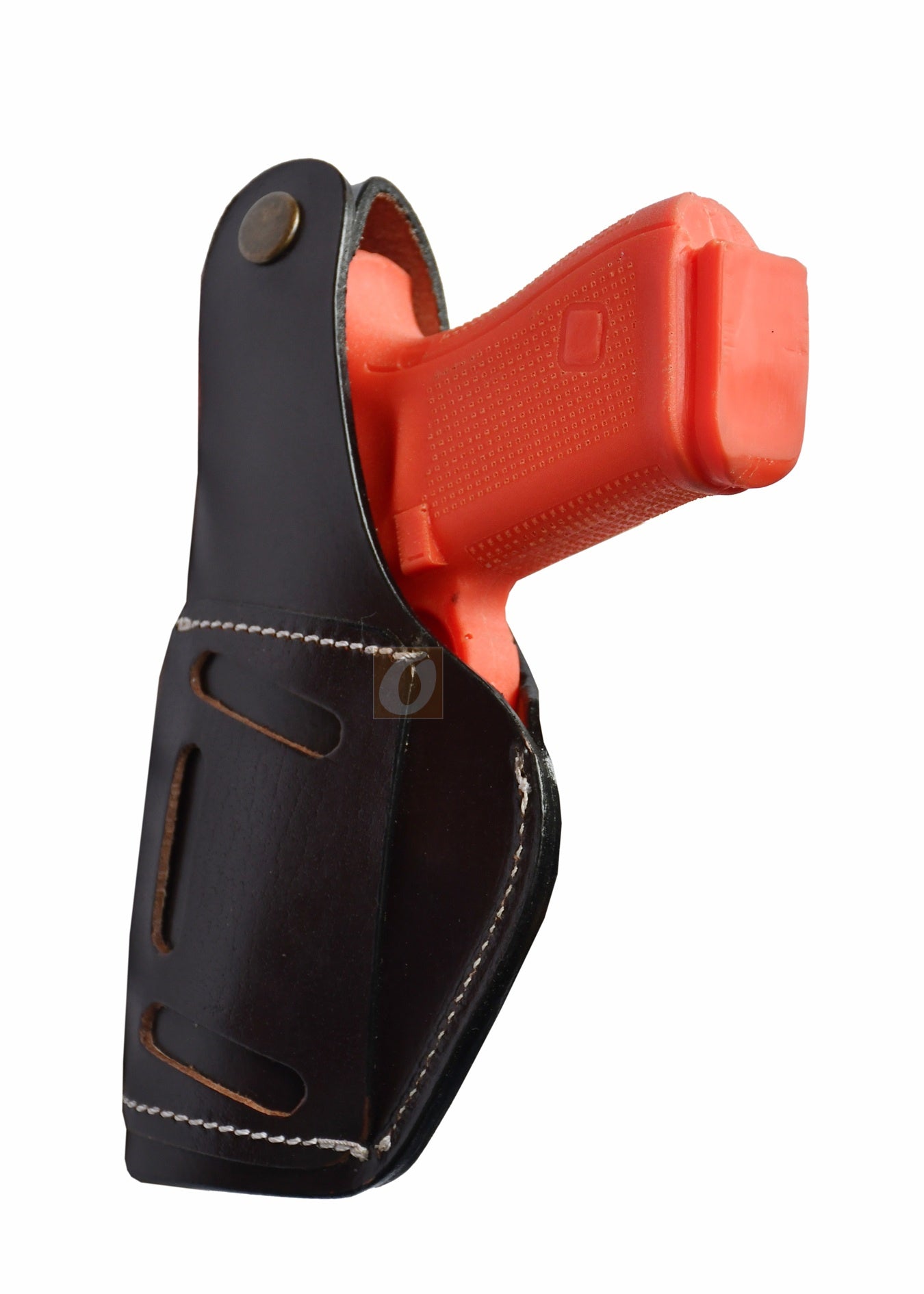 Brown floral leather gun holster – right-handed holster with thumb retention and intricate tooled design, designed for Glock 17, Glock 19, S&W, and Ruger. A perfect blend of style and functionality.