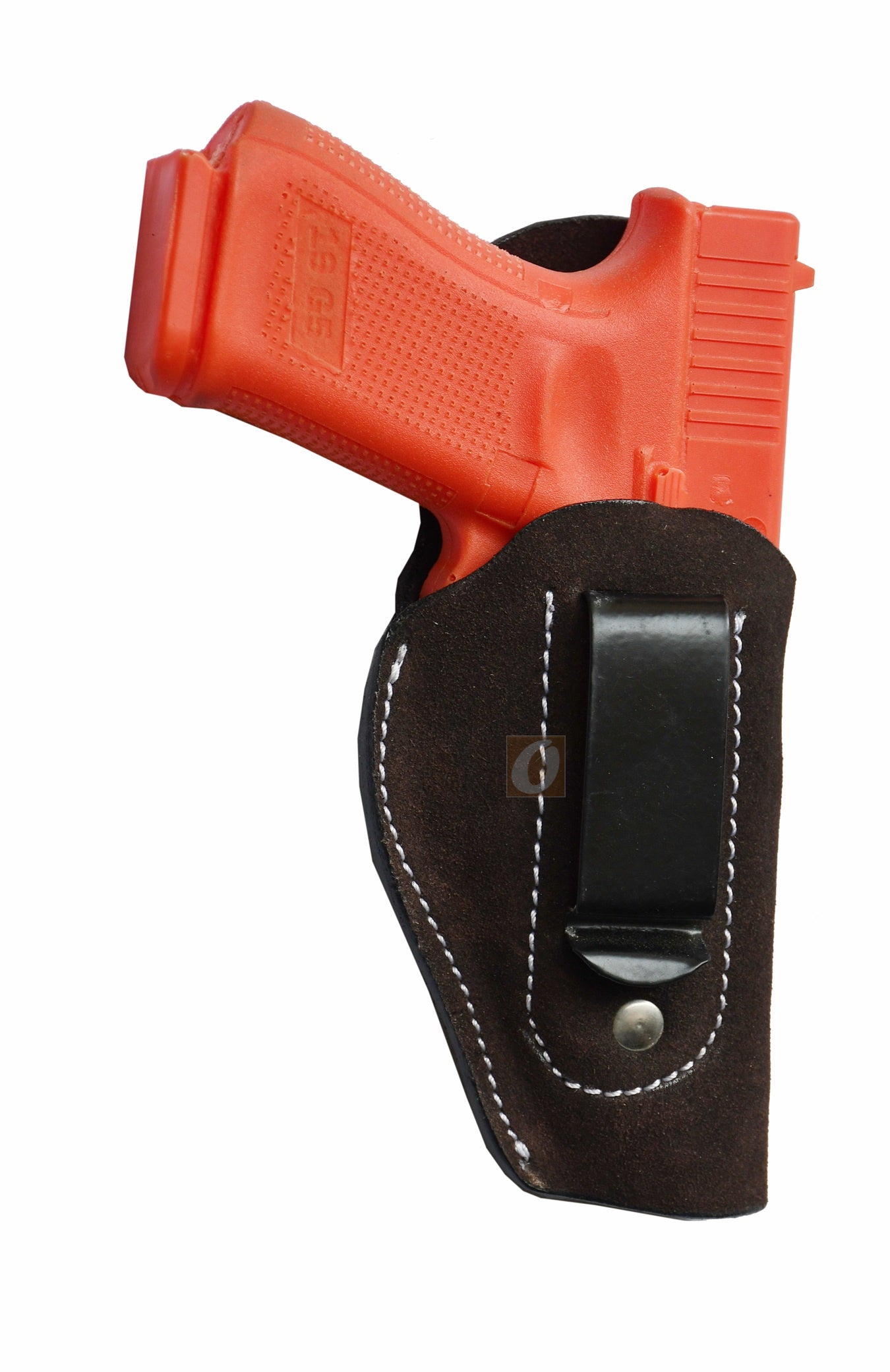 Brown soft leather IWB gun holster – right-handed design made for Glock 17, Glock 19, Ruger SR Series, Smith & Wesson M&P Series, and Taurus. Secure and stylish leather holster for everyday carry.