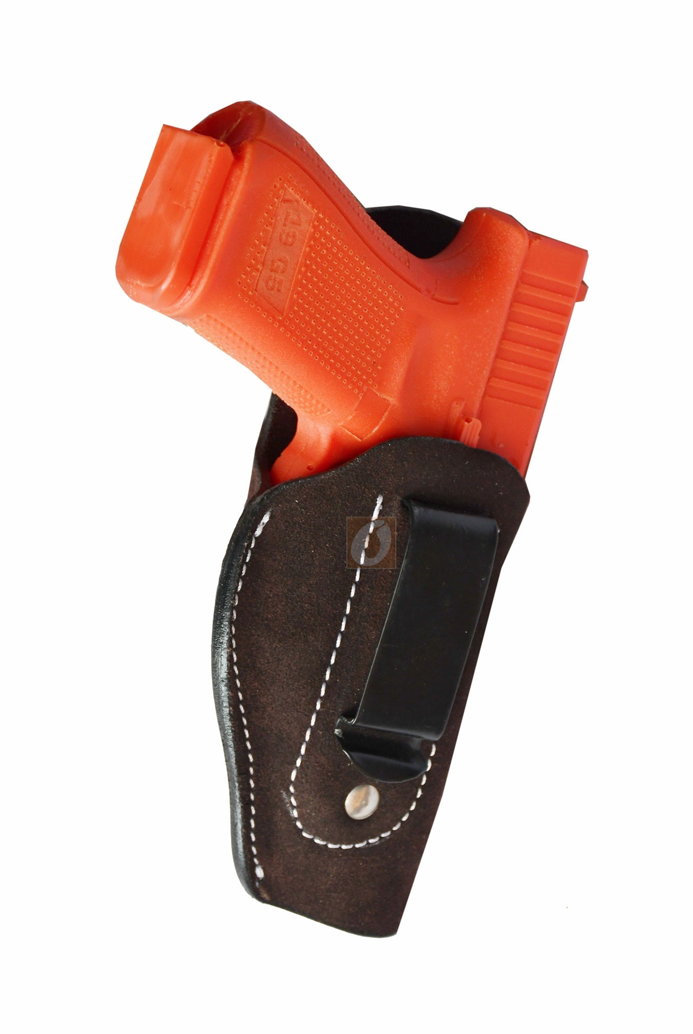 Brown IWB soft leather holster – right-handed gun holster designed for Glock 17, Glock 19, Ruger SR Series, Smith & Wesson M&P Series, and Taurus. Premium concealed carry leather holster for comfort and security.