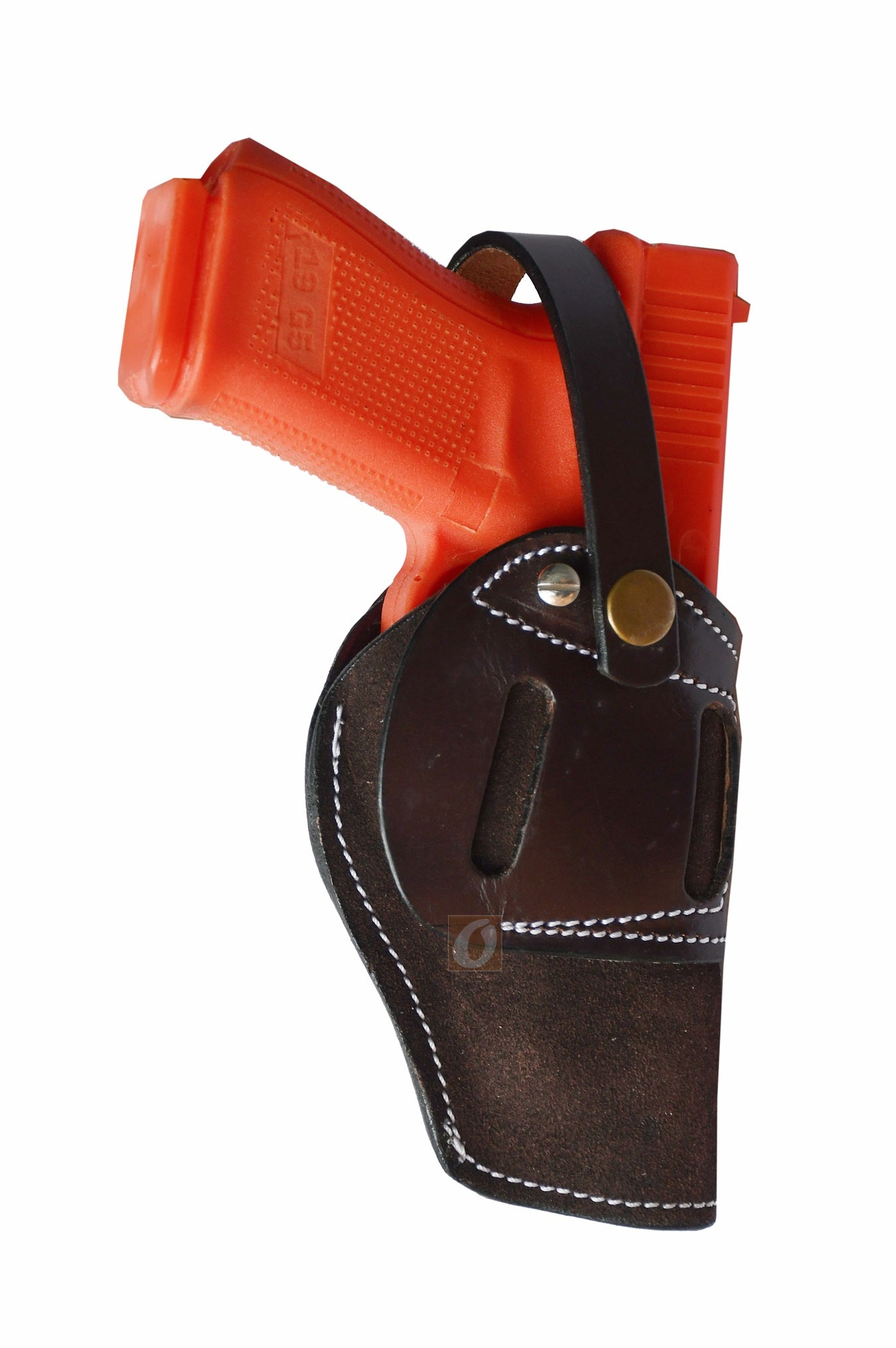 Premium brown suede leather holster – ambidextrous gun holster designed for Glock 17, Glock 19, S&W, and Ruger. Stylish and durable leather holster for concealed carry.
