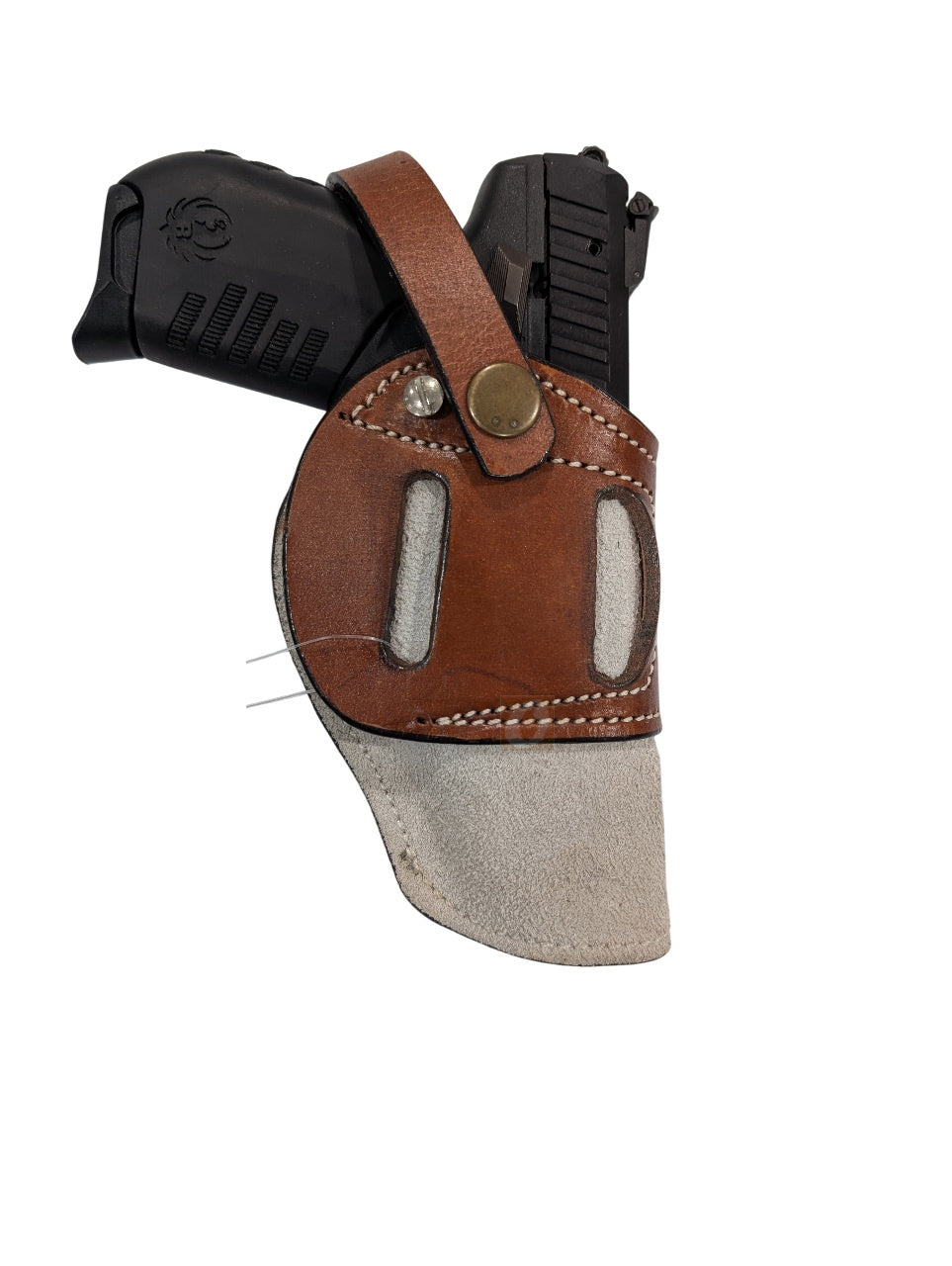 SR 22LR suede leather holster tan color front view