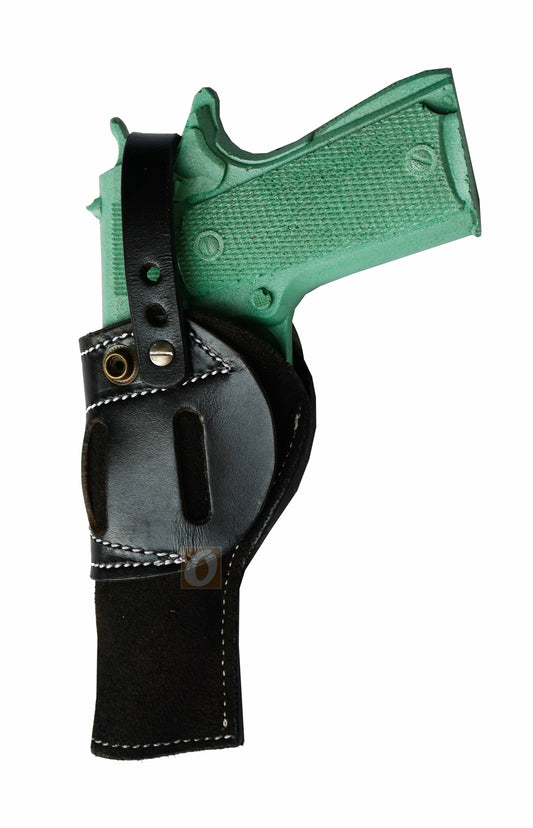 Premium leather holster for 1911, crafted from soft suede for a secure and comfortable fit, ambidextrous design for both left and right-handed users.