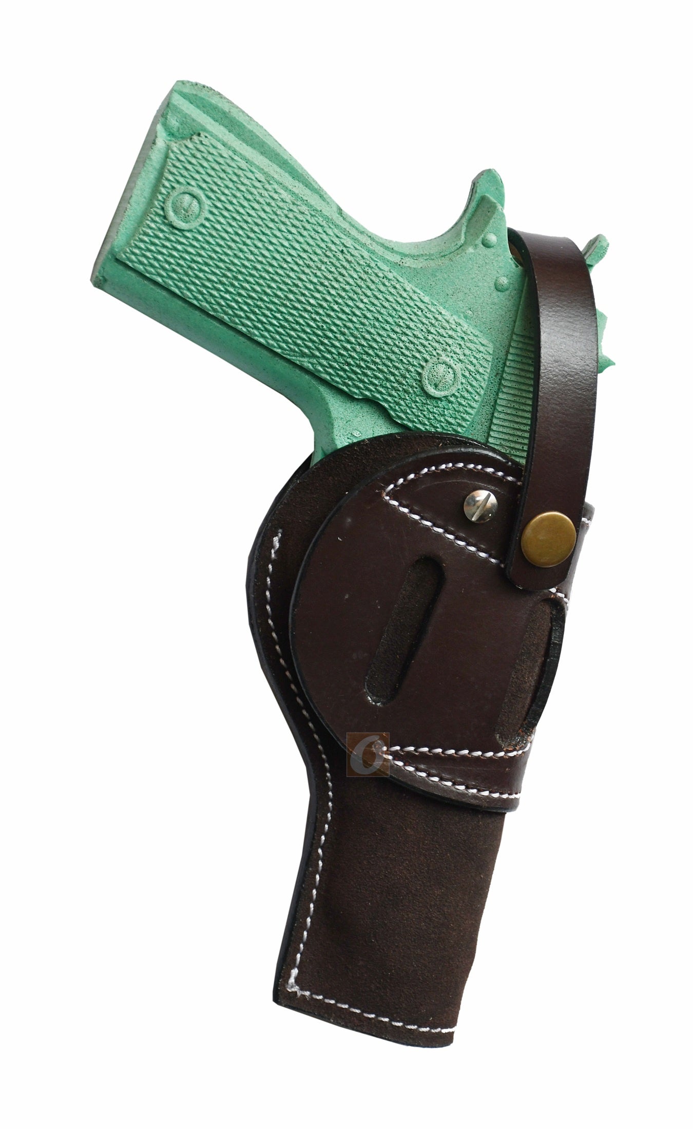Brown soft suede leather holster for 1911, ambidextrous design, offering a comfortable and secure fit for concealed carry and everyday use.