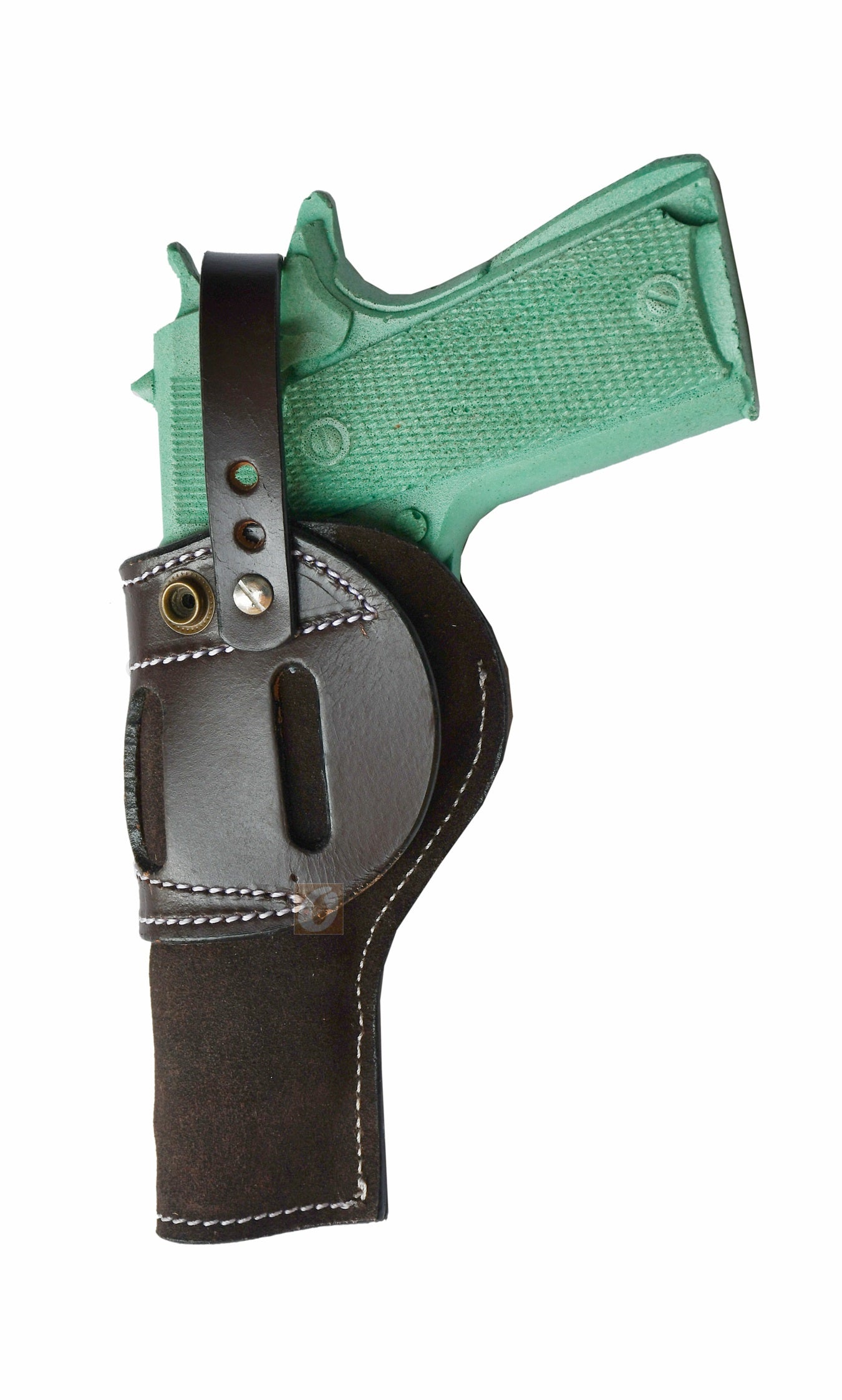 Premium leather holster for 1911 in brown, crafted from soft suede for durability and comfort, ambidextrous design for both left and right-handed users.