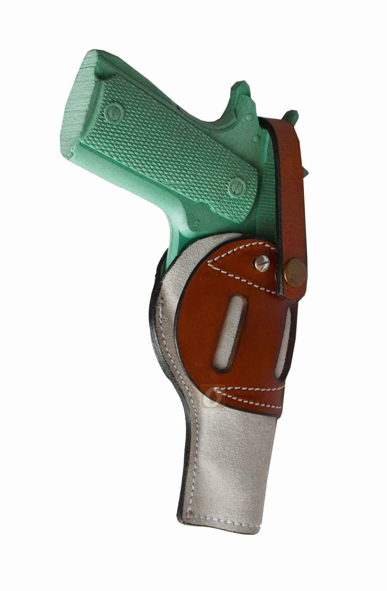 Premium tan leather holster for 1911, made from soft suede for durability and comfort, ambidextrous design suitable for both left and right-handed users.