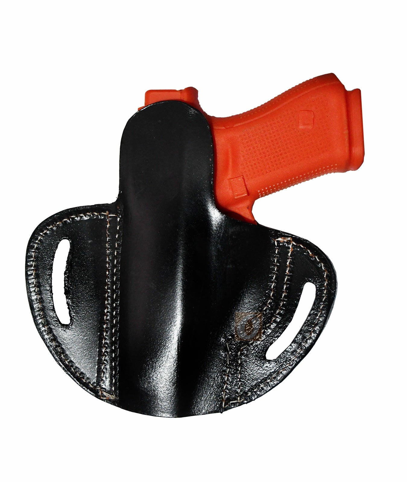A high-quality leather holster compatible with multiple firearms, including Glock 17 holster, Glock 19 holster, FN FNS-9, Ruger SR9, S&W M&P9, SIG Sauer P225-A1, and more. Right-handed, black leather, and built for durability and comfort.