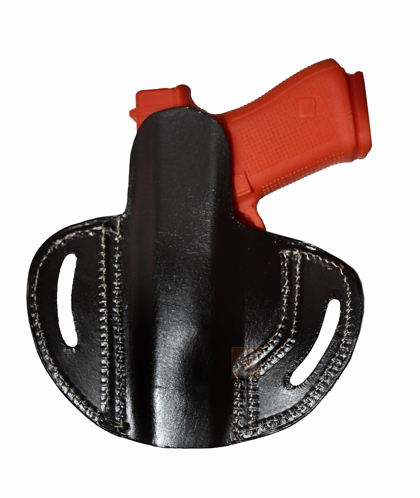 This leather holster in rich brown is designed for right-handed users, offering a snug fit for Glock holster models like Glock 17 holster, Glock 19 holster, as well as other compatible firearms like Taurus PT111, Walther P99, and Springfield XD40.