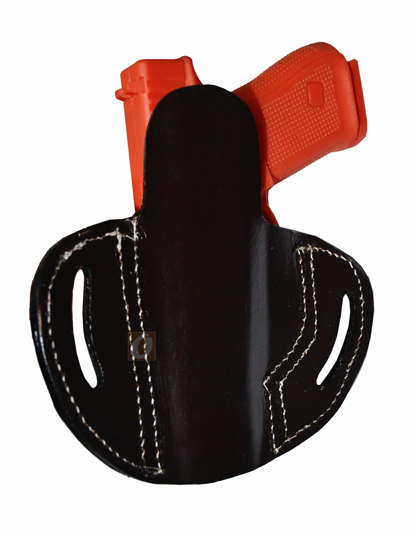 A durable gun holster crafted from premium brown leather, ideal for concealed or open carry. Designed to fit multiple firearms, including holster for Glock 17, Glock 19 holster, FN FNS-9, Ruger SR9, S&W M&P9, SIG P225-A1, and Springfield XD9.