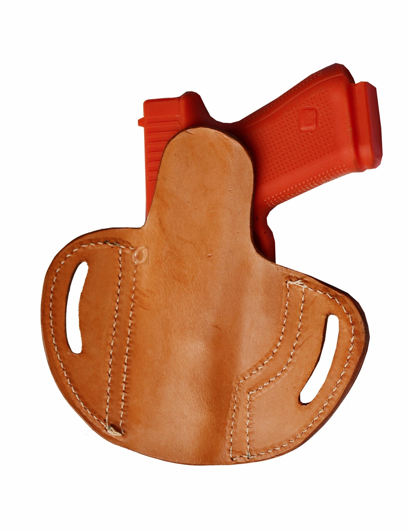 A high-quality gun holster made from premium tan tooled leather, perfect for concealed or open carry. This pancake holster fits holster for Glock 17, Glock 19 holster, FN FNS-9, Ruger SR9, S&W M&P9, SIG P225-A1, Springfield XD9, and more.