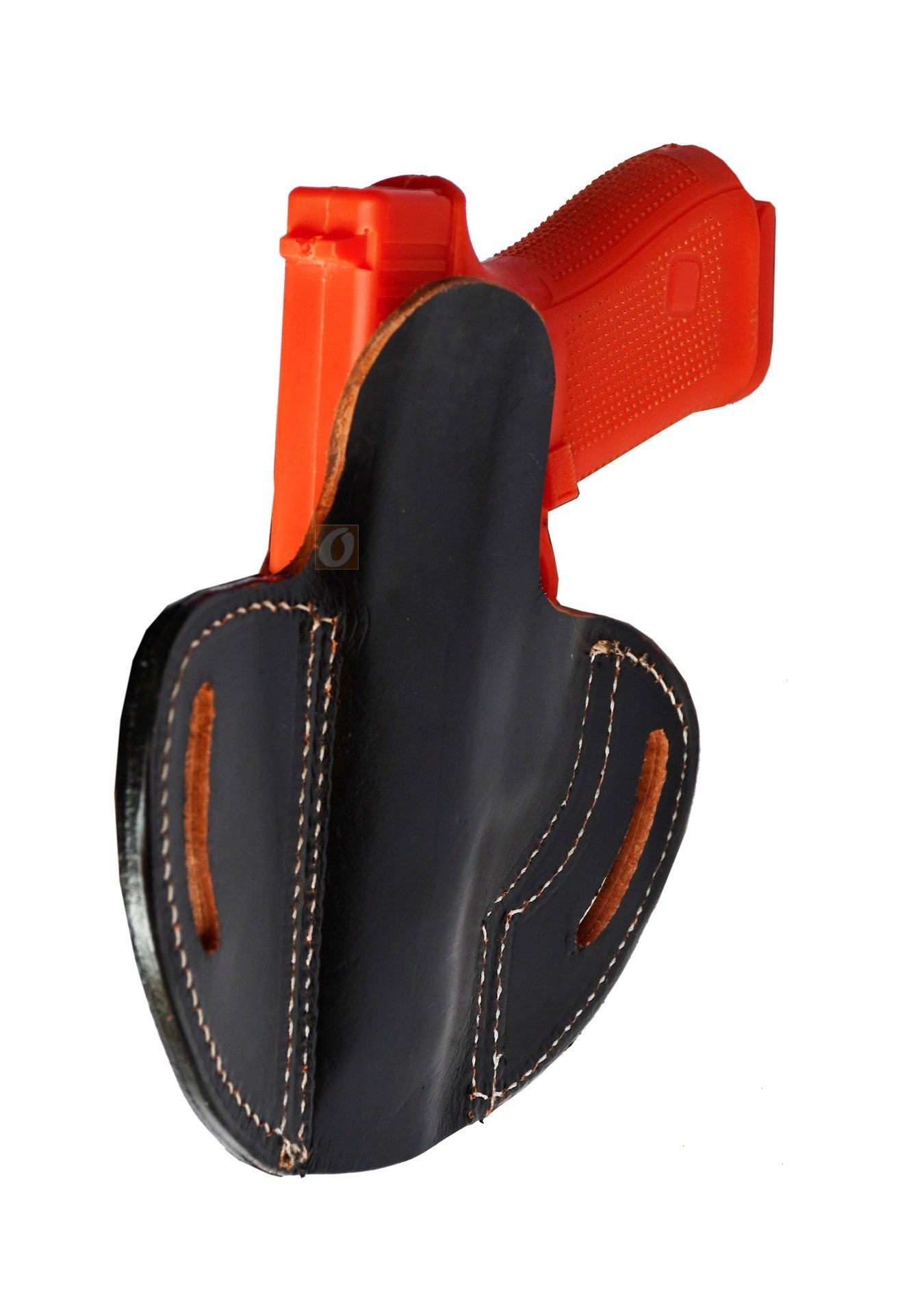 This Glock holster features intricate sea shell tooling on high-quality black leather, offering a secure and stylish carry option. Designed for right-handed users, it fits Glock 17 holster, Glock 19 holster, FN, Ruger, S&W M&P, SIG, and more.