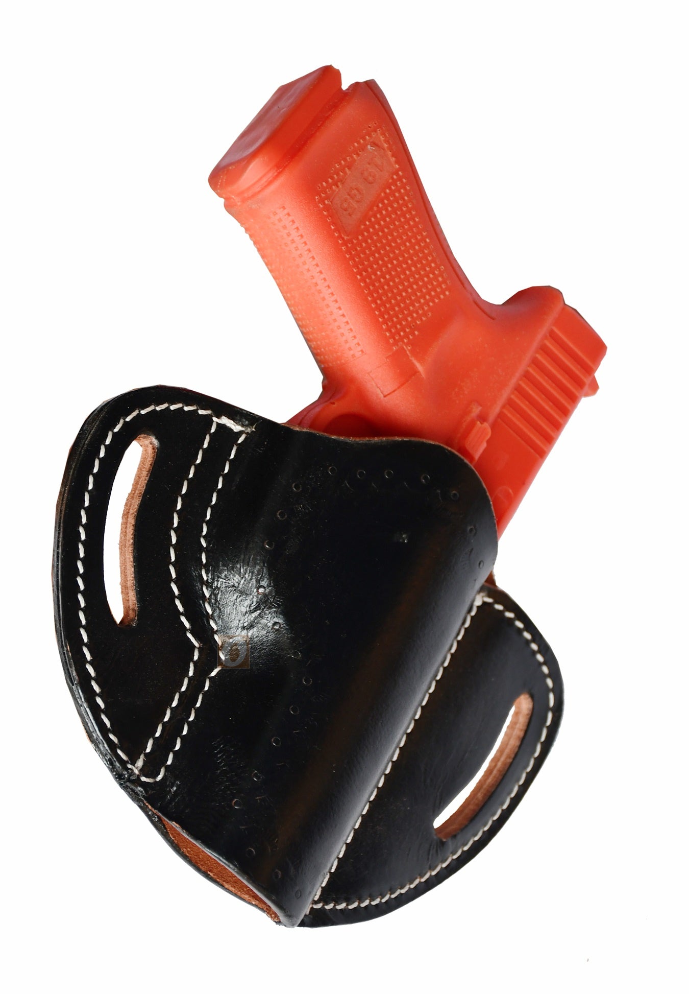 A stylish and durable leather holster with unique sea shell tooling, designed for right-handed shooters. Compatible with Glock holster models like Glock 17 holster, Glock 19 holster, Taurus PT111, Walther P99, and Springfield XD40.