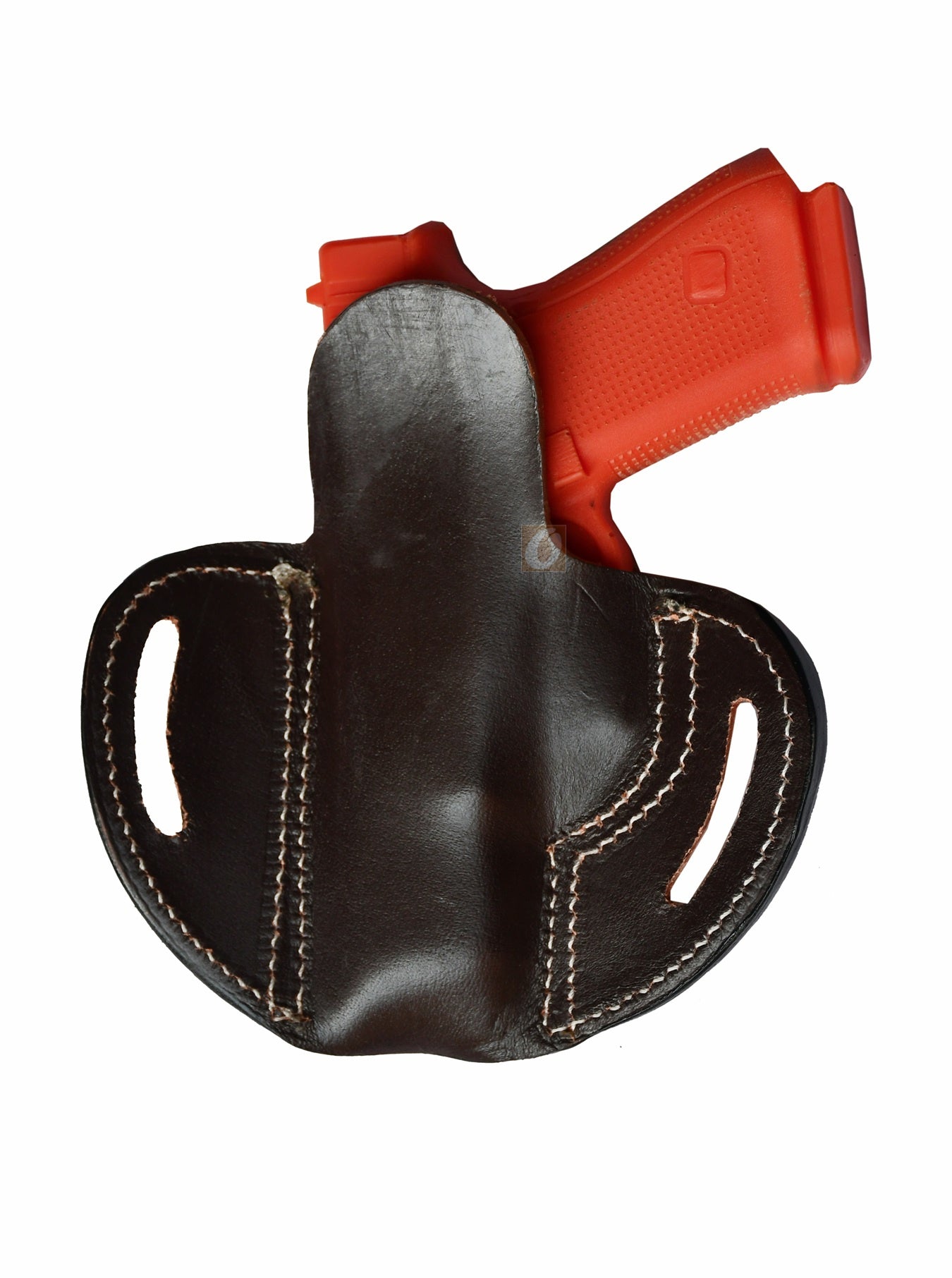 A durable gun holster crafted from premium brown leather, ideal for concealed or open carry. Designed to fit multiple firearms, including holster for Glock 17, Glock 19 holster, FN FNS-9, Ruger SR9, S&W M&P9, SIG P225-A1, and Springfield XD9.