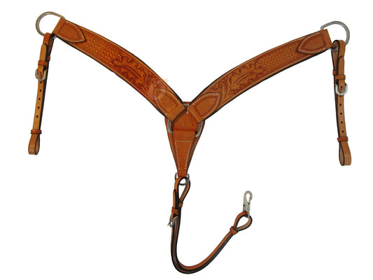 Western Leather Breast Collar Roping Barrel Racing Trail Waffle Tooled