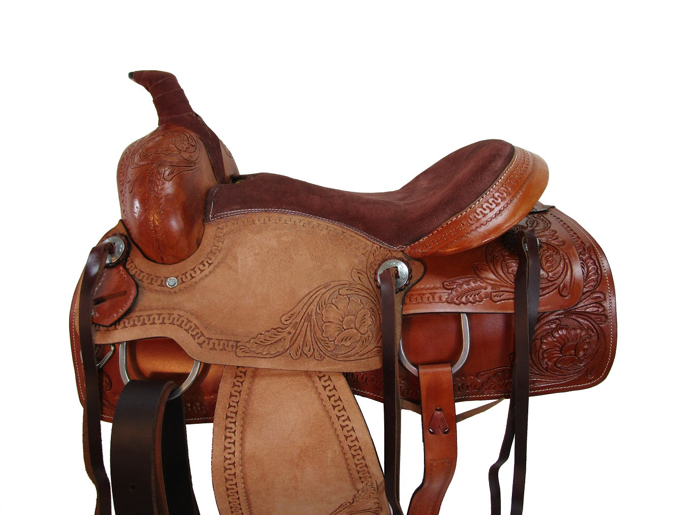 Basket Weave Tooled Trail Pleasure Cowboy Barrel Silla de montar occidental 15 16