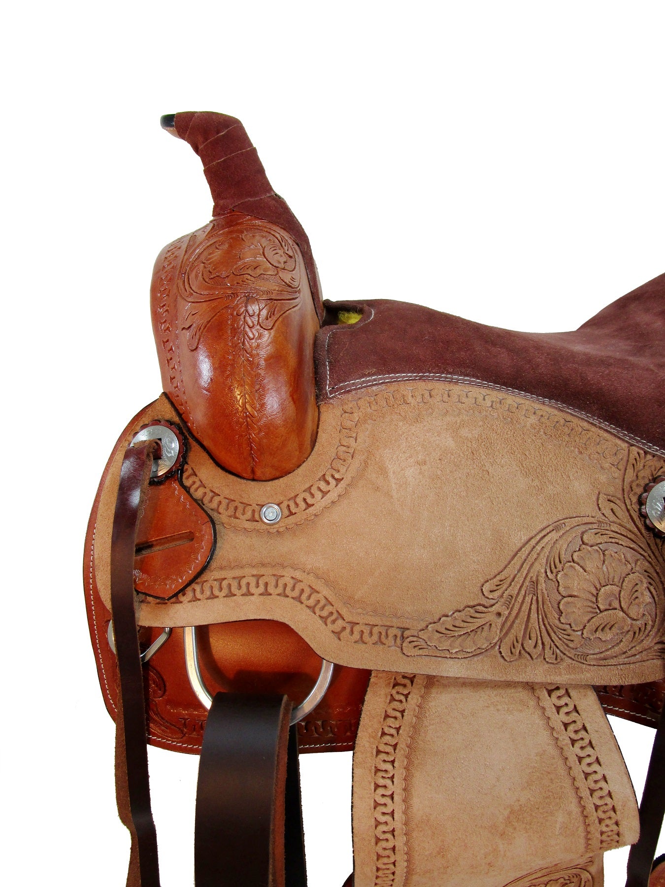 Basket Weave Tooled Trail Pleasure Cowboy Barrel Silla de montar occidental 15 16