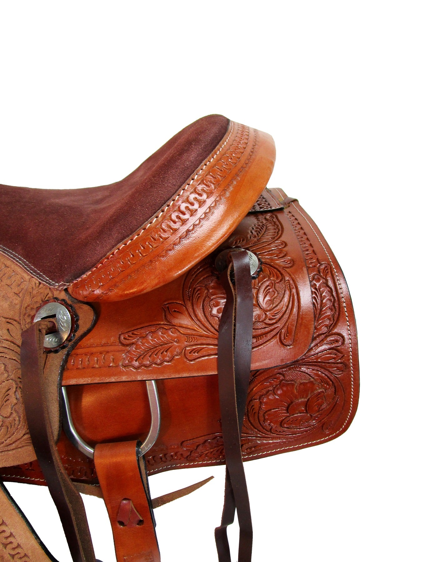 Basket Weave Tooled Trail Pleasure Cowboy Barrel Silla de montar occidental 15 16