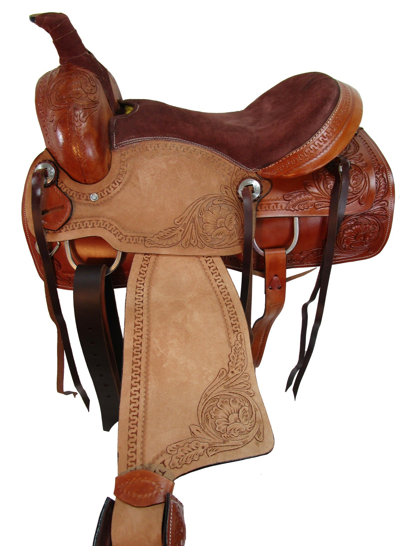 Basket Weave Tooled Trail Pleasure Cowboy Barrel Silla de montar occidental 15 16