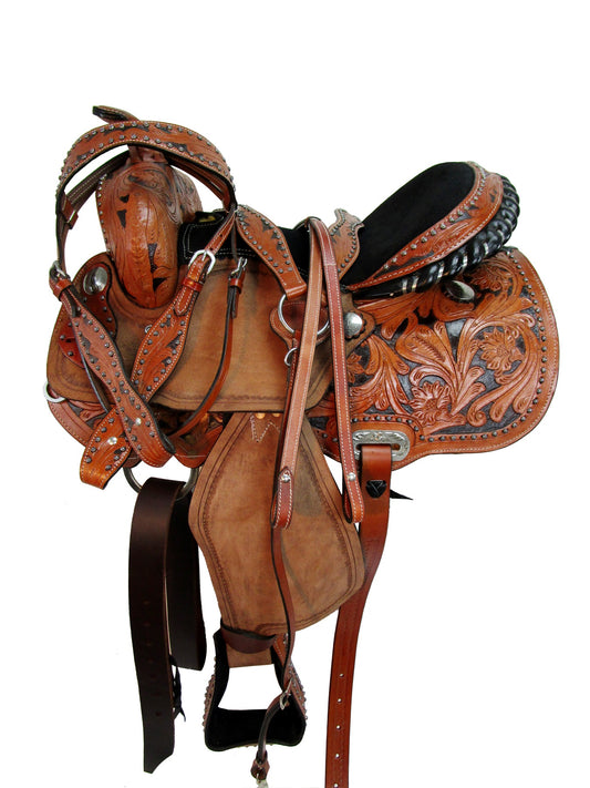 Trail Westernsattel bearbeitetes Leder Barrel Racing Horse Tack 15 16