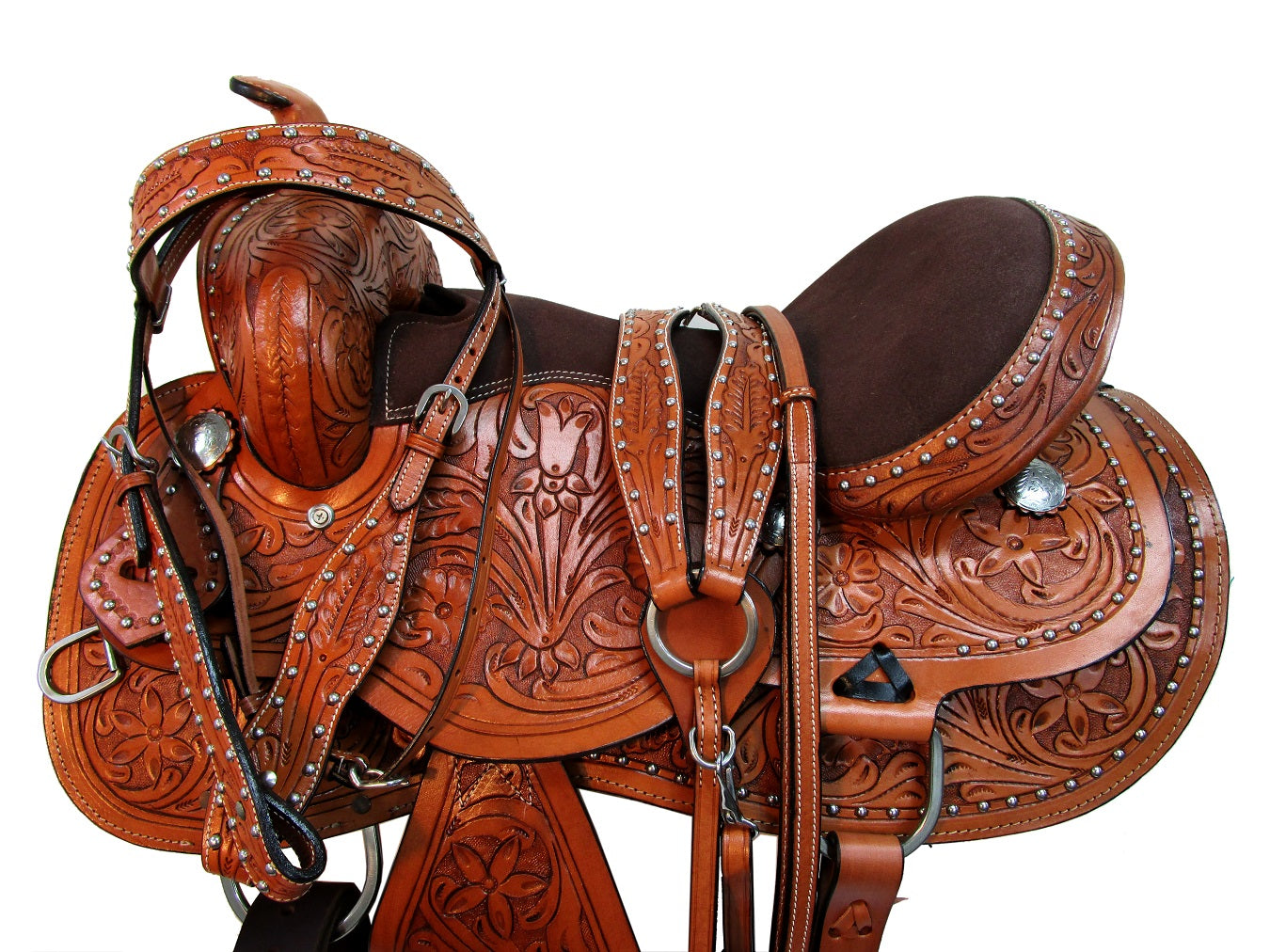 Western Saddle Trail Barrel Racing Pleasure Tooled Leather Horse Tack
