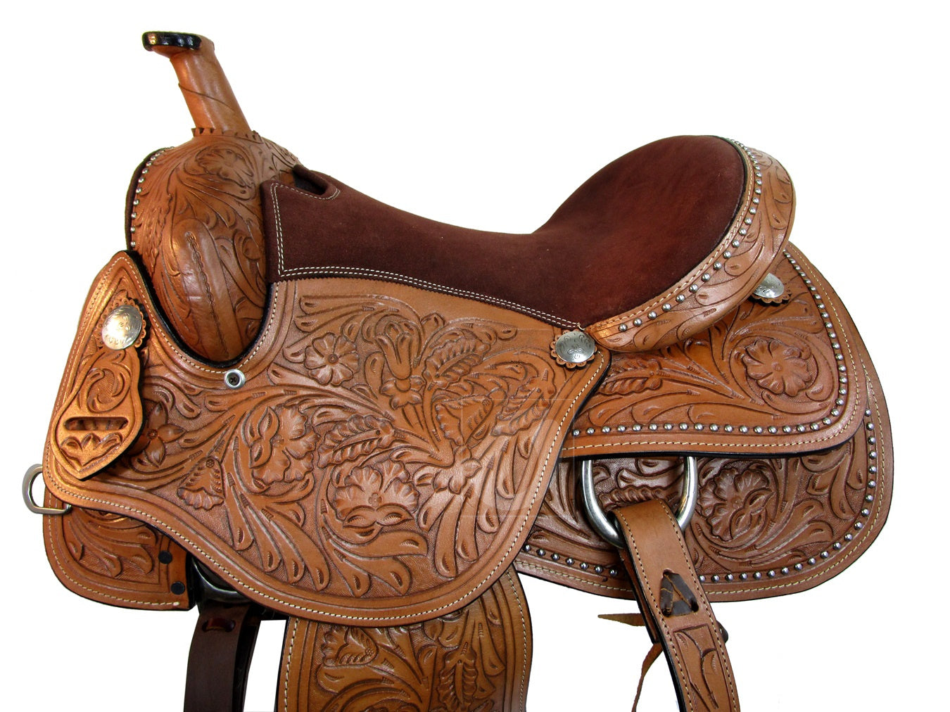 15 16 Western Barrel Saddle Trail Racing Pleasure Juego de tachuelas de cuero