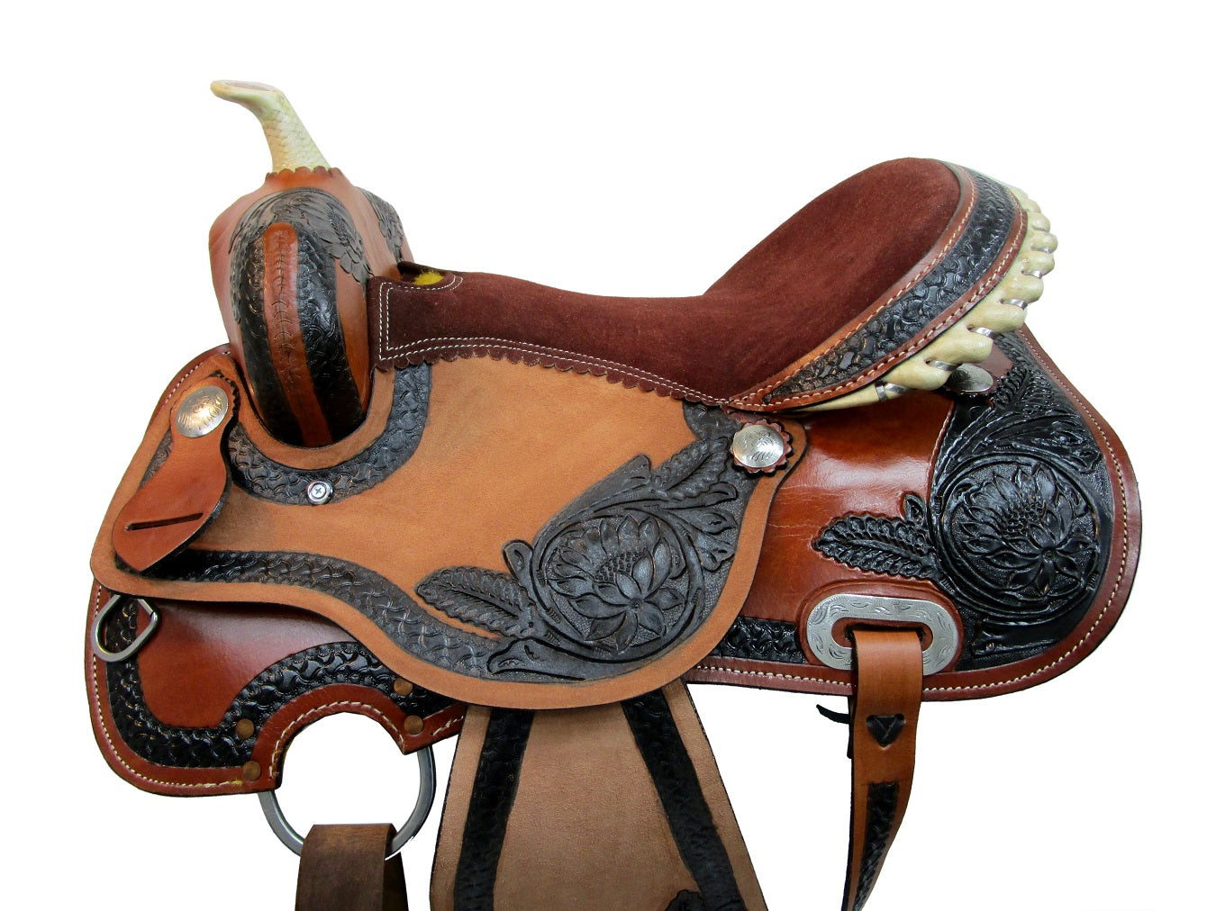 Sillín occidental con tejido de cesta Tooled Pleasure Trail Barrel Racing 15 16