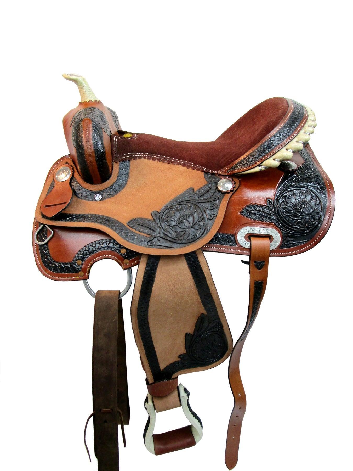 Sillín occidental con tejido de cesta Tooled Pleasure Trail Barrel Racing 15 16