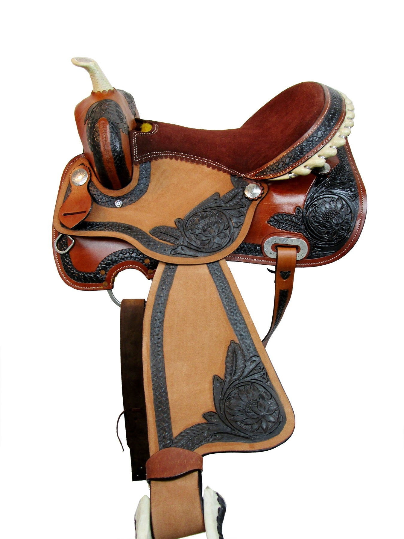 Sillín occidental con tejido de cesta Tooled Pleasure Trail Barrel Racing 15 16