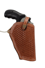 leather holster for S&W governor tan color front view basket weave tooled
