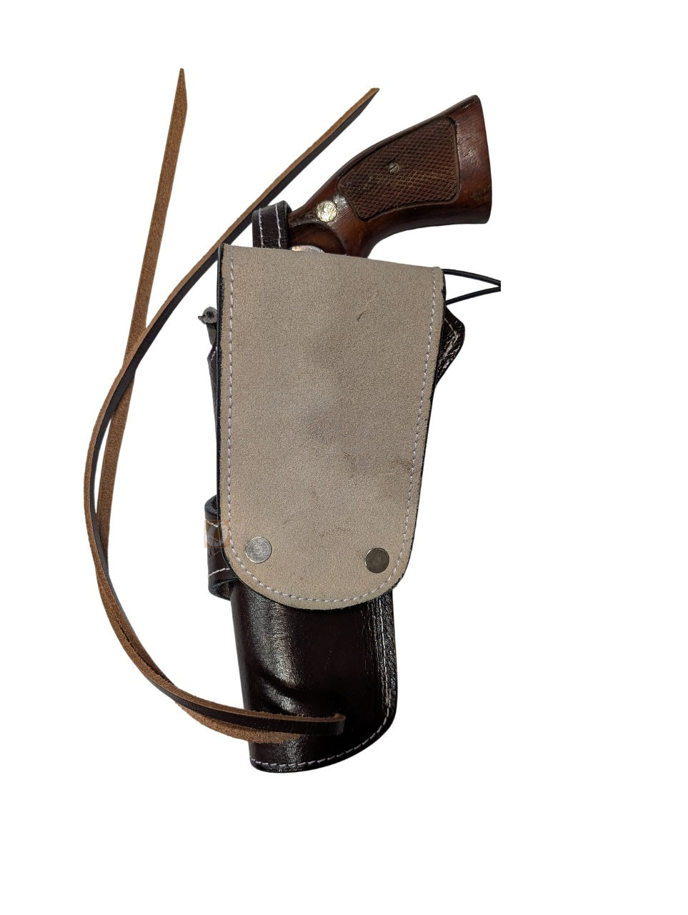 leather holster for S&W model 586 brown color back view diamond tooled