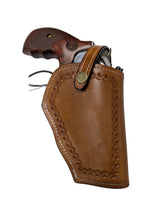 leather holster for S&W model 629 tan color front view shell tooled second view