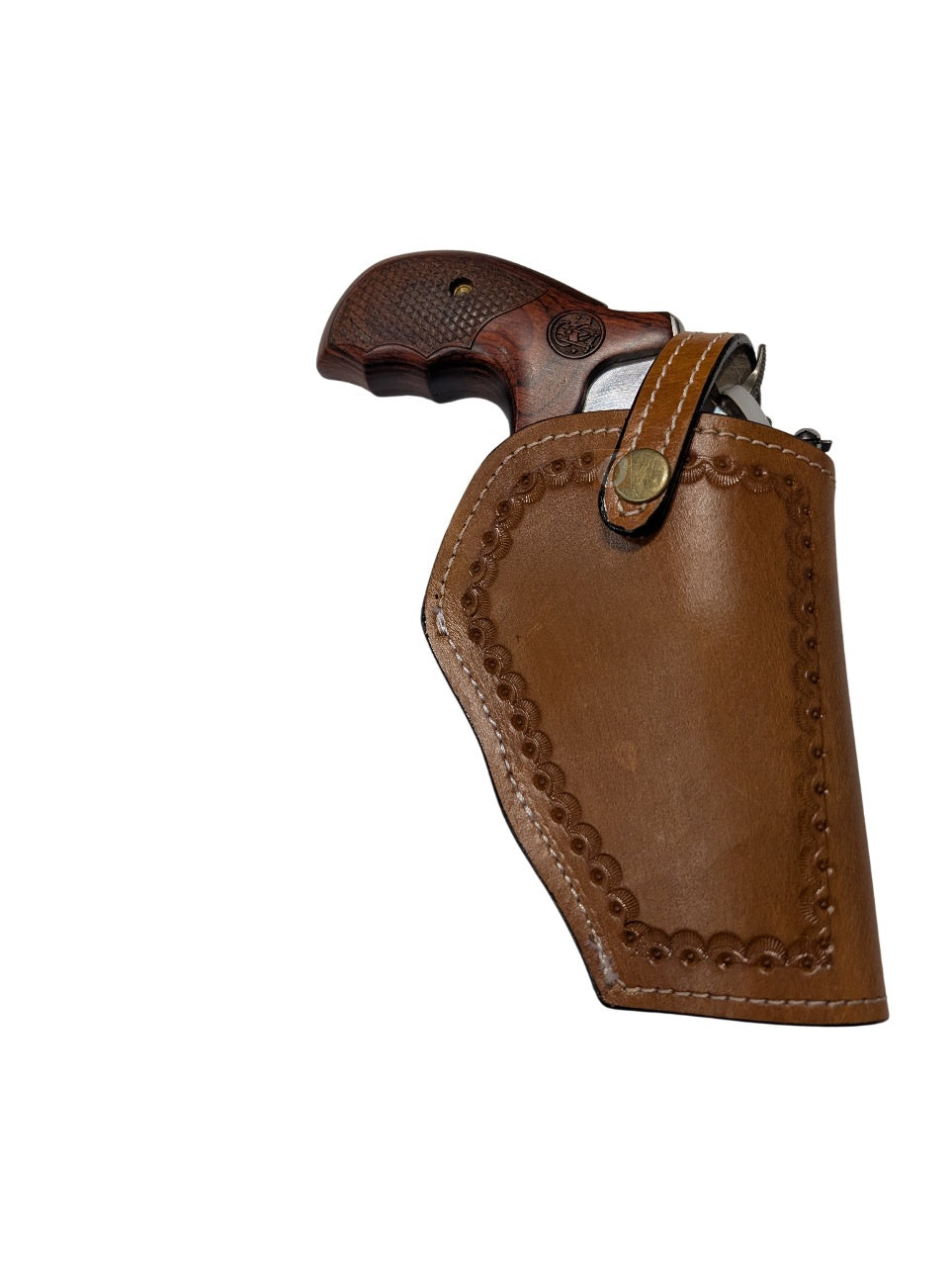 leather holster for S&W model 629 tan color front view shell tooled